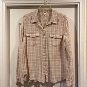PAIGE Peach and Cream Plaid Shirt size L